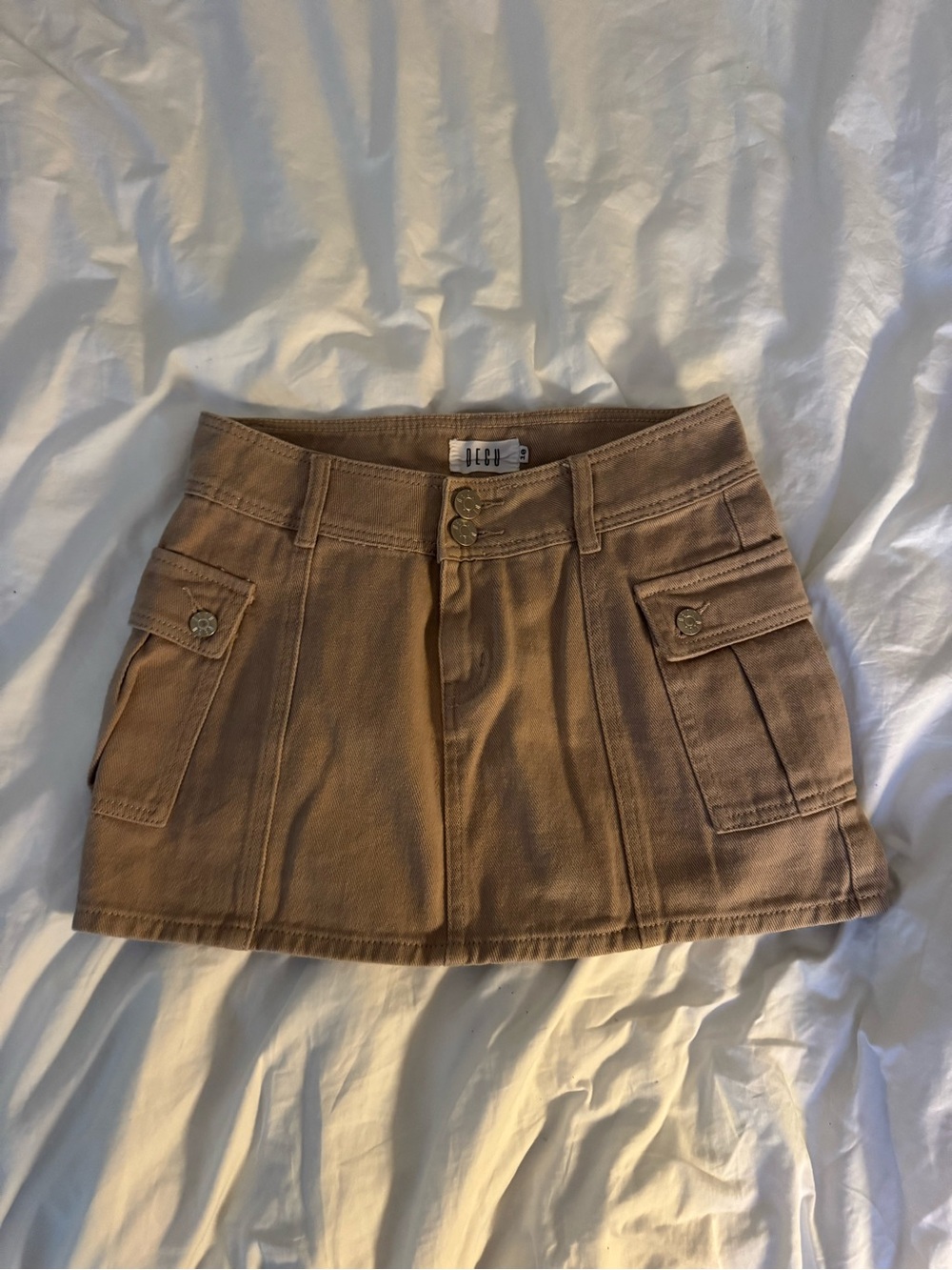 Beige Utility Cargo Mini Skirt